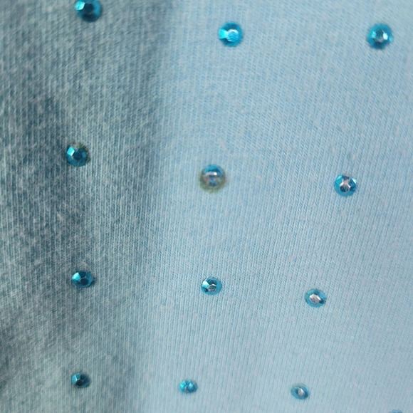 Quacker Factory Size 2X Blue V Neck T Shirt With Rhinestones - Picture 5 of 9
